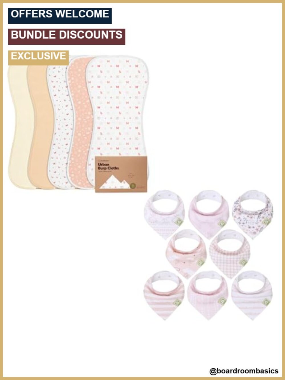 5pk Organic Burp Cloths 8pk Bandana Drool Bibs Set Cotton Absorbent